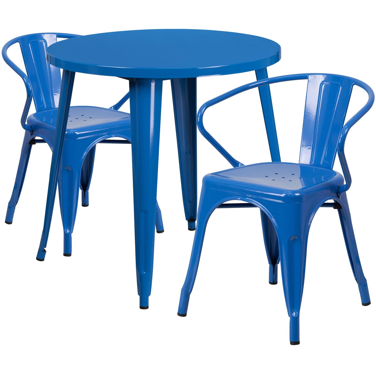 Emma and Oliver Commercial Grade 30" Round Metal Indoor-Outdoor Table Set with 2 Arm Chairs